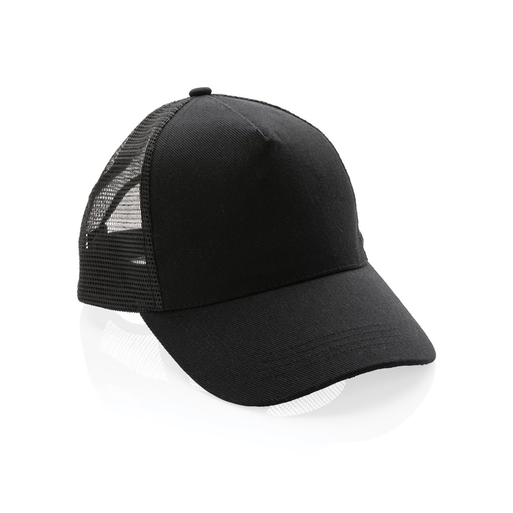 Impact AWARE™ 190gr Brushed rCotton 5 Panel Trucker-Cap - schwarz (± PMS Black)