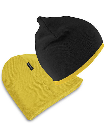 Result Winter Essentials - Soft Feel Cuffless Reversible Beanie - Black, Yellow