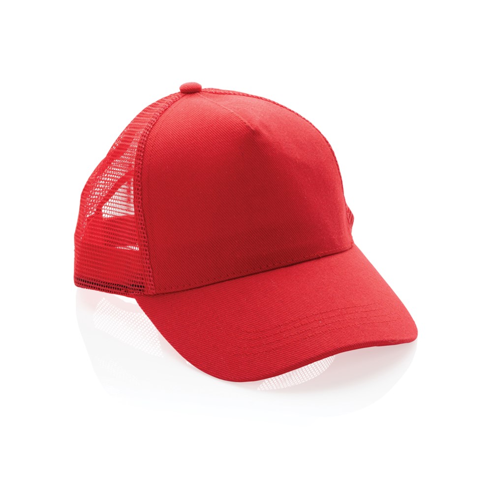 Impact AWARE™ 190gr Brushed rCotton 5 Panel Trucker-Cap - rot (± PMS 186)