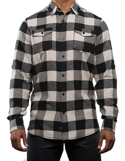 Burnside - Woven Plaid Flannel Shirt - Ecru - Black (Checked)