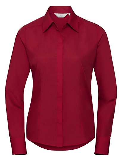 Russell Athletic Collection - Ladies' Long Sleeve Fitted Polycotton Poplin Shirt - Classic Red
