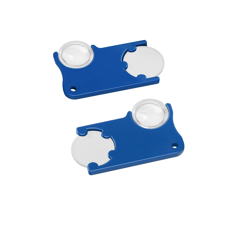 Chiphalter mit 1€-Chip und Lupe - weiß/blau