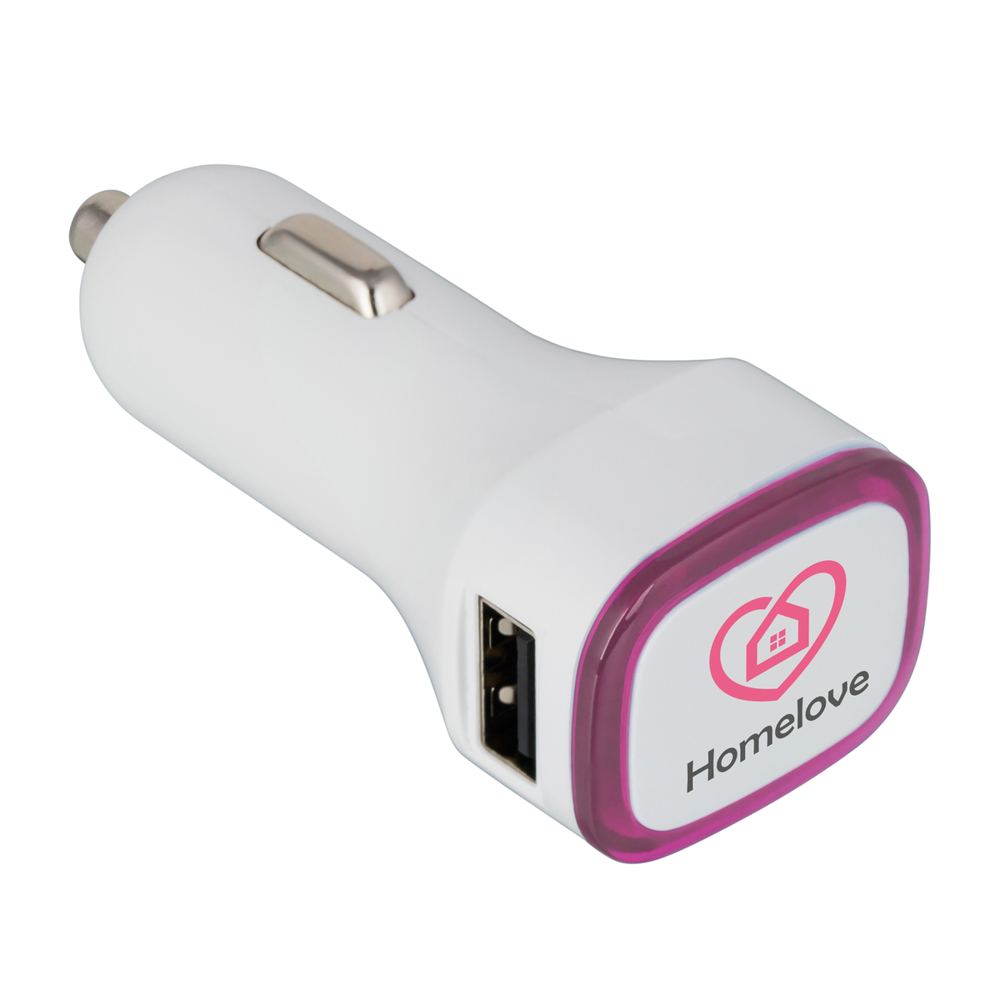 USB-Autoladeadapter COLLECTION 500 - magenta, weiß / magenta