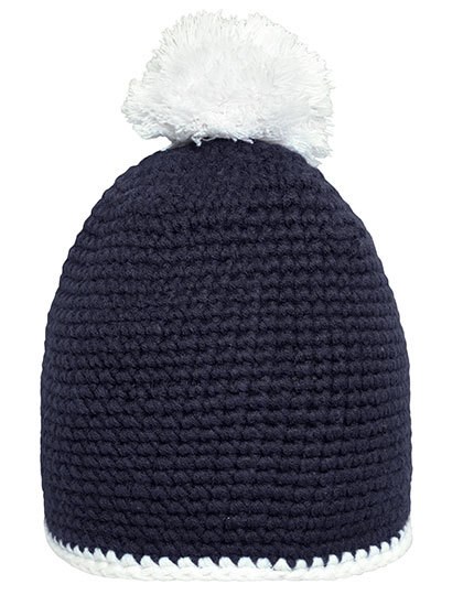 Daiber - Pompon Hat With Contrast Stripe - Navy, White