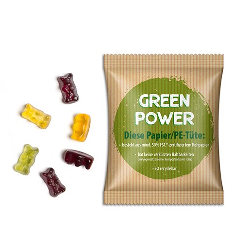 Fruchtsaftbärchen im Werbetütchen - Papier/PE-Verbundfolie weiß