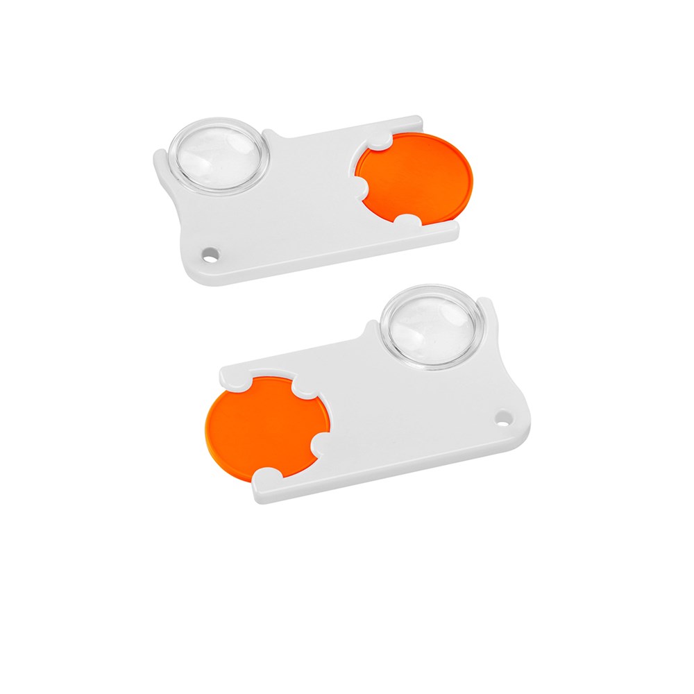 Chiphalter mit 1€-Chip und Lupe - orange/weiß