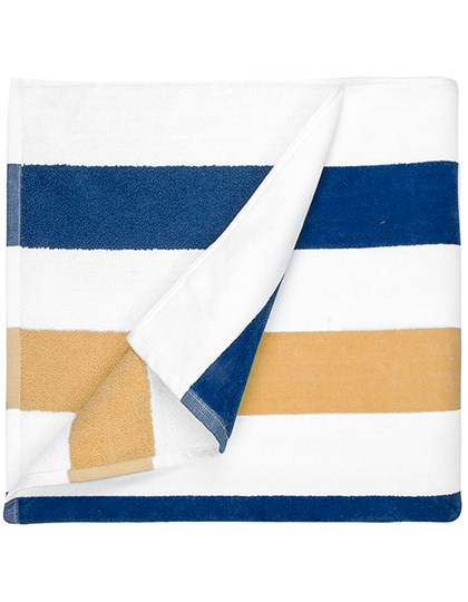 The One Towelling® - Beach Towel Stripe - Navy Blue, Gold, White