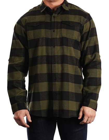 Burnside - Woven Plaid Flannel Shirt - Army - Black (Checked)