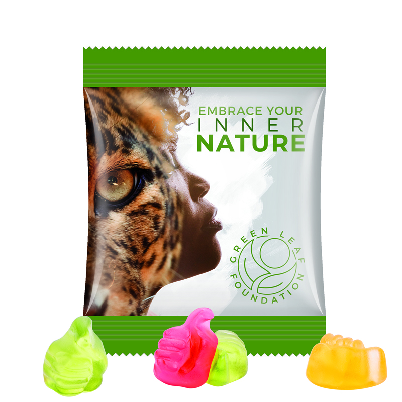 Minitüte 10 g, Folie weiß, Trolli Fruchtgummi Daumen