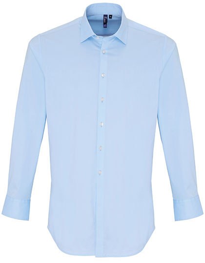 Premier Workwear - Men´s Stretch Fit Poplin Long Sleeve Cotton Shirt - Pale Blue (ca. Pantone 2717C)