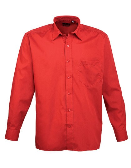 Premier Workwear - Men´s Poplin Long Sleeve Shirt - Red