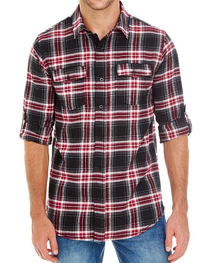 Burnside - Woven Plaid Flannel Shirt - Red Check