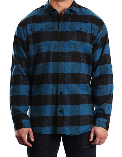 Burnside - Woven Plaid Flannel Shirt - Blue - Black (Checked)