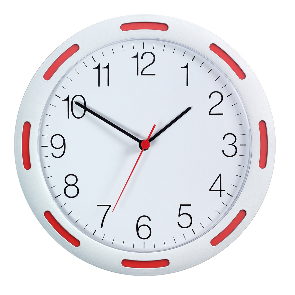 Quarz-Wanduhr U-1248 - silber/rot