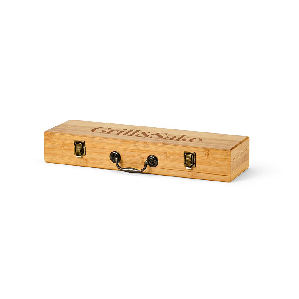 Turner Barbecue-Set aus Bambus. Mit Etui, Zange, Gabel und Spatel - Natur