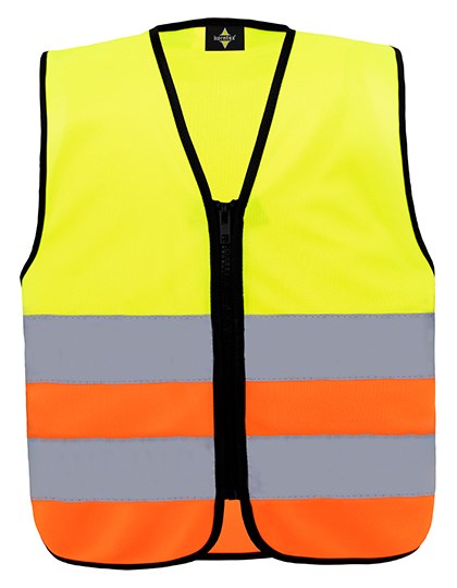 Korntex - Kids´ Hi-Vis Safety Vest With Front Zipper Aalborg - Signal Yellow, Signal Orange