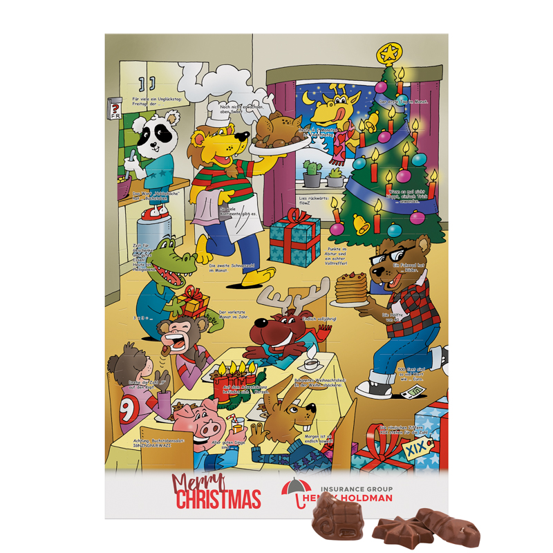 Classic Wand Adventskalender, Rätselmotiv, Graspapier, Hochformat, gefüllt mit Friedel Schokolade