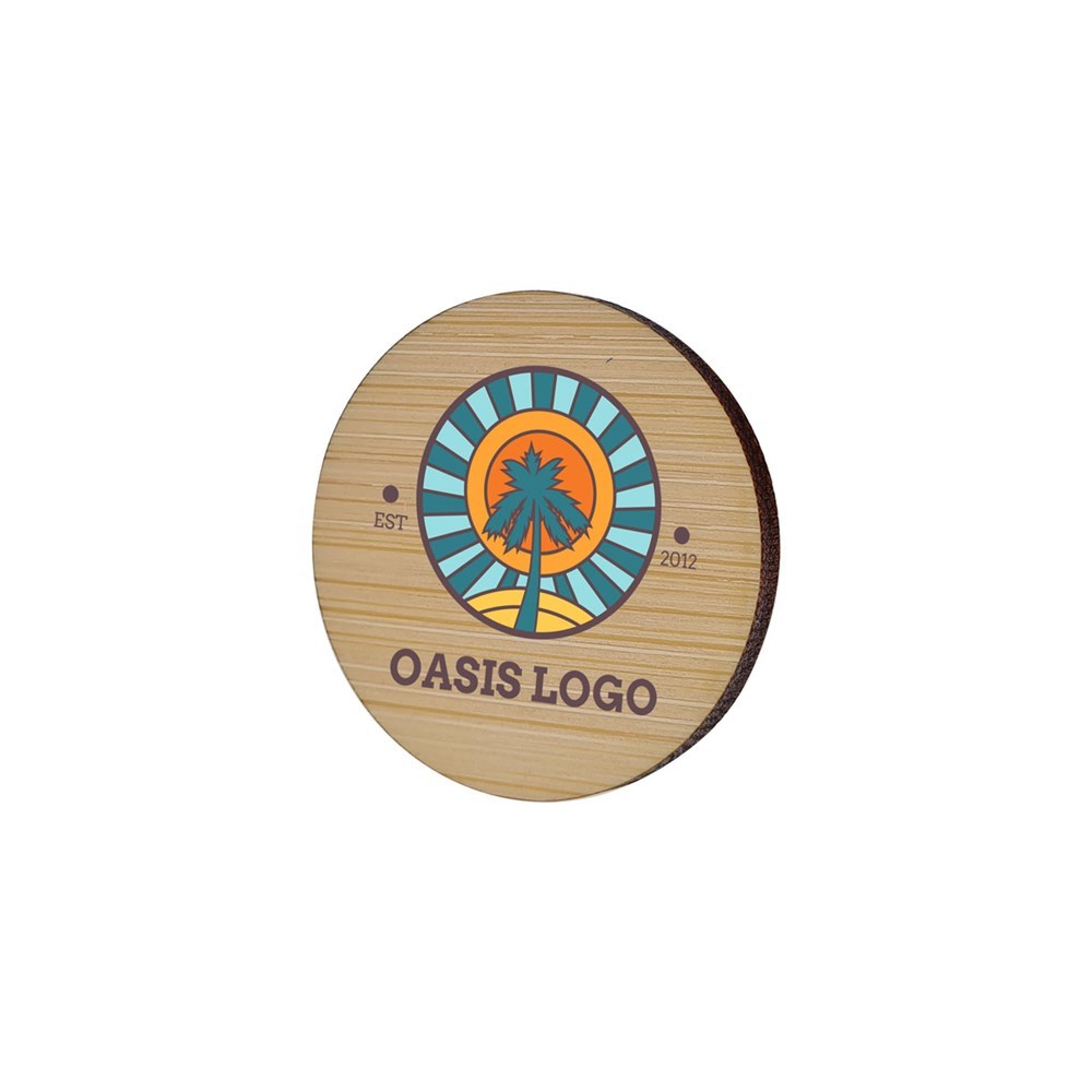 Badge Bamboo Round 40 mm, Needle, Print in full color