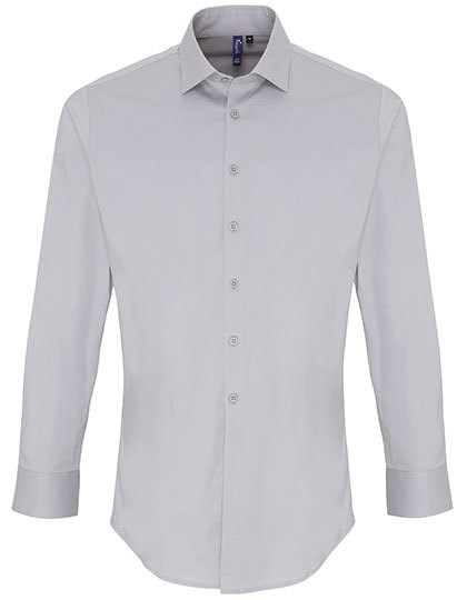 Premier Workwear - Men´s Stretch Fit Poplin Long Sleeve Cotton Shirt - Silver (ca. Pantone 428C)