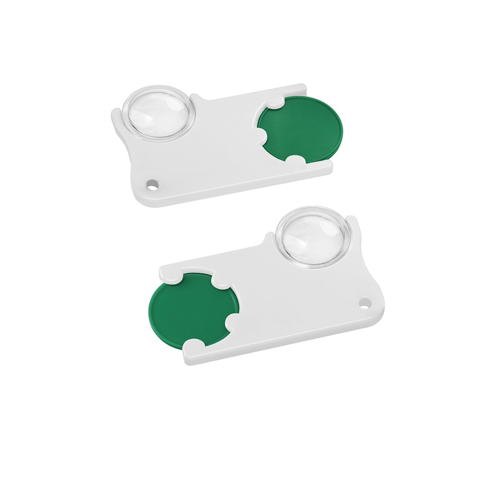 Chiphalter mit 1€-Chip und Lupe - Grün/Weiß