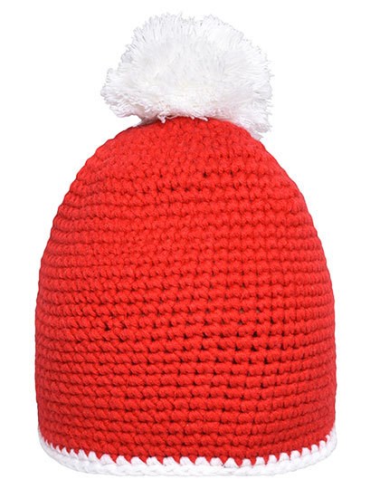 Daiber - Pompon Hat With Contrast Stripe - Red, White