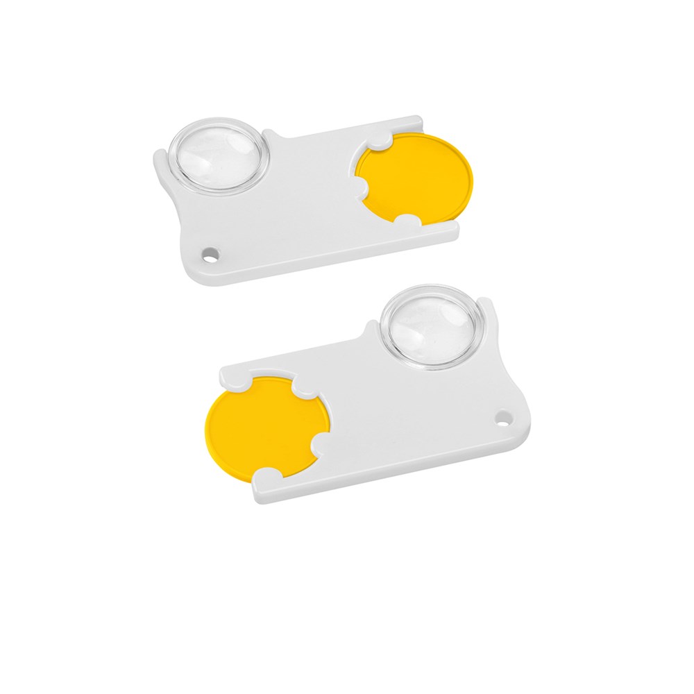 Chiphalter mit 1€-Chip und Lupe - gelb/weiß