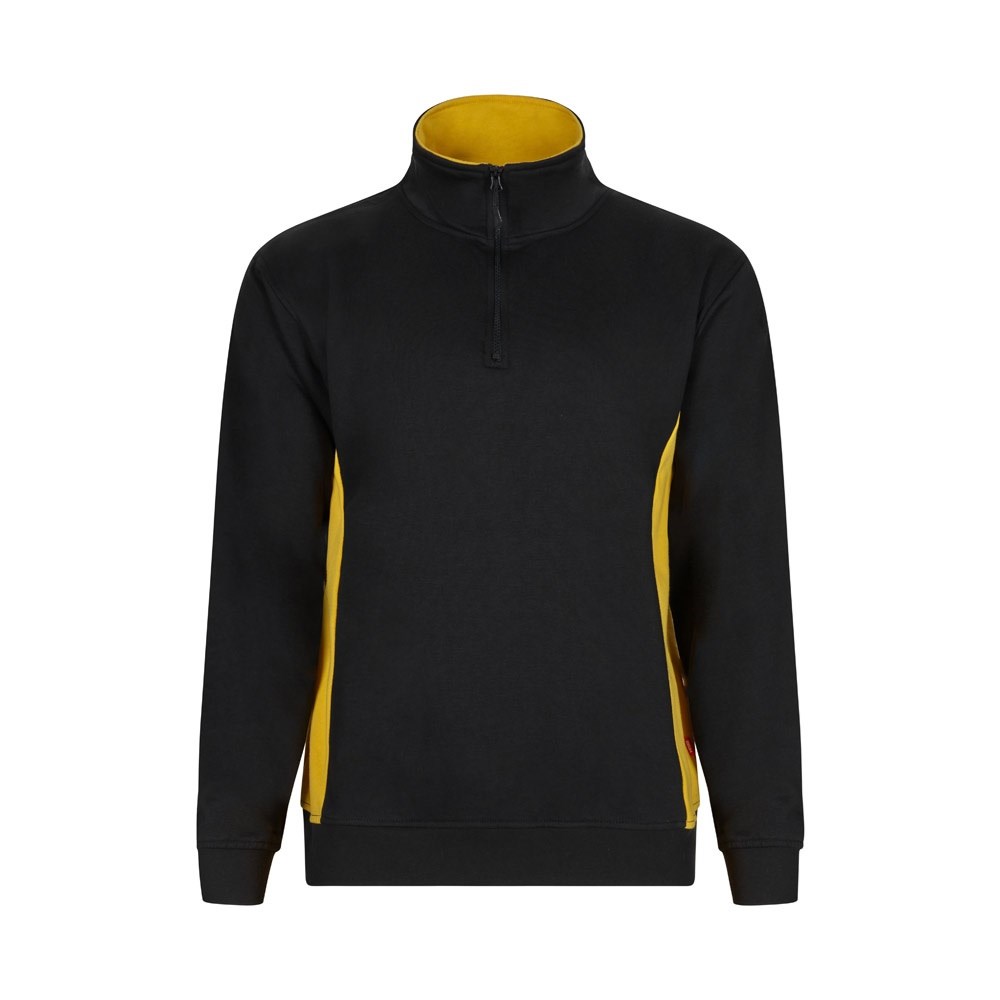 VL SVAROG. Zweifarbiges Frottee-Sweatshirt (260 g/m²), aus Polyester (65 %) und Baumwolle (35 %) - schwarz, gelb