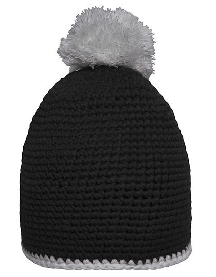 Daiber - Pompon Hat With Contrast Stripe - Black, Light Grey