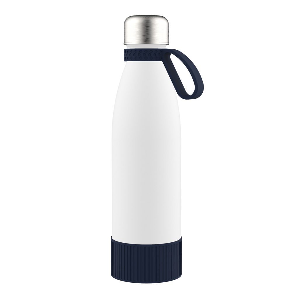 Trinkflasche GLASS - silber, weiß, marineblau