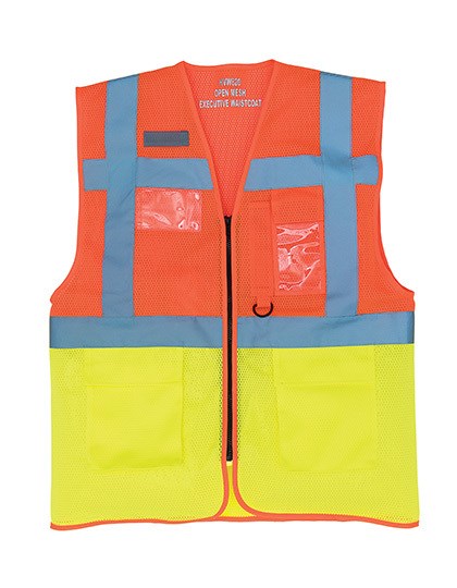 YOKO - Hi-Vis Top Cool Recycled Open Mesh Executive Waistcoat - Hi-Vis Orange, Hi-Vis Yellow