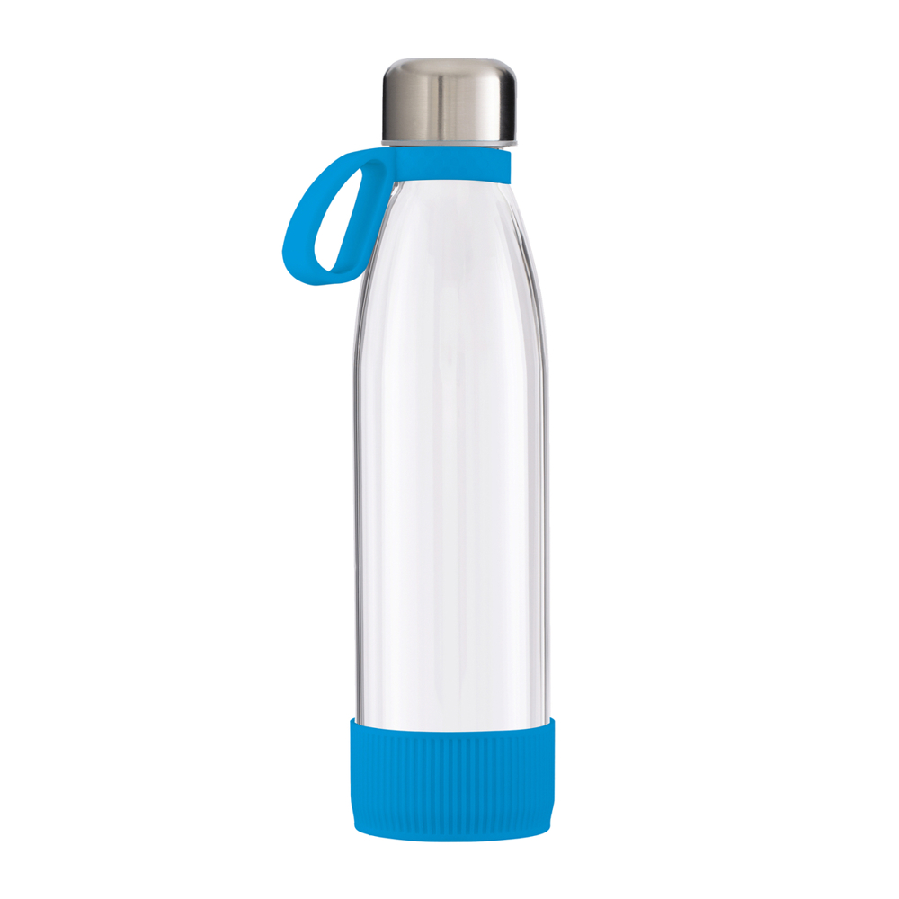 Trinkflasche GLASS - cyan, silber, transparent