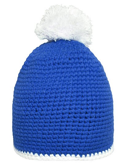 Daiber - Pompon Hat With Contrast Stripe - Blue, White