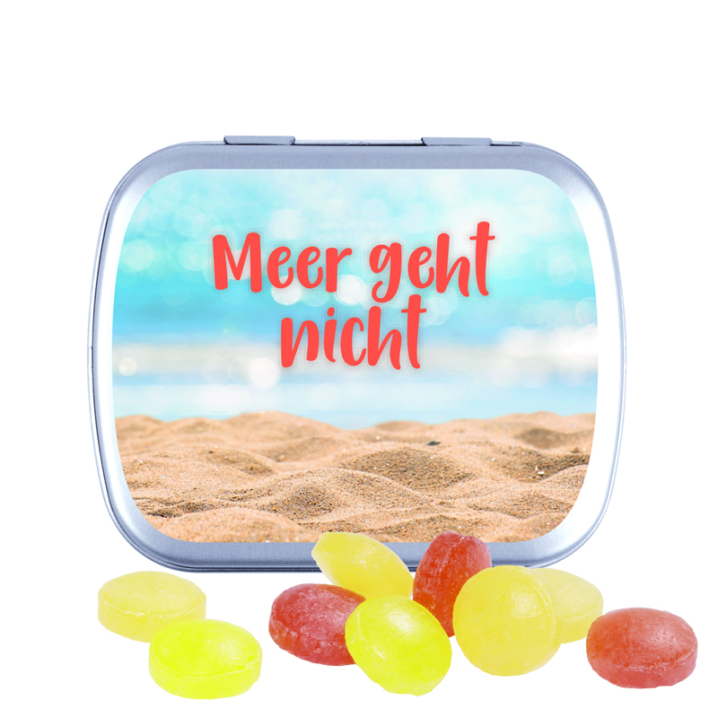 Klappdose, silber-blank, Mini Bonbons Fruchtmix