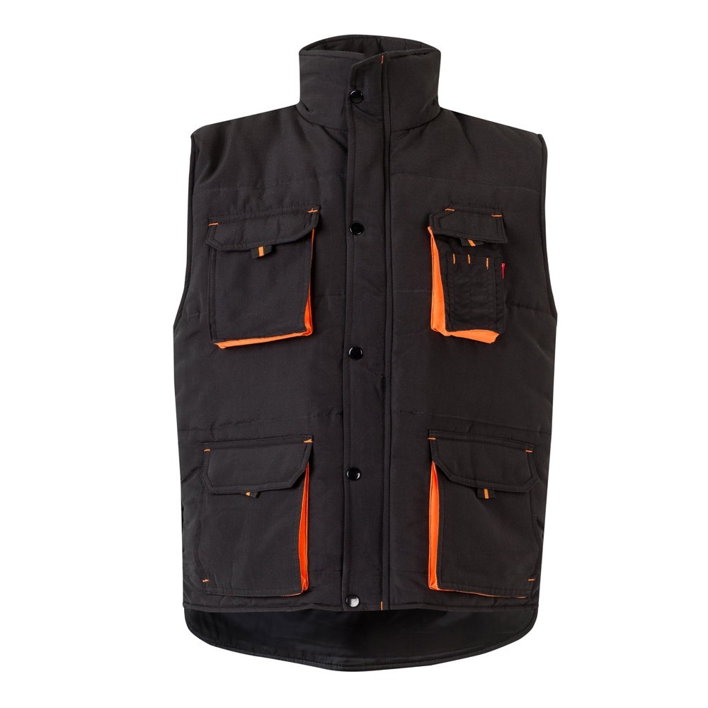 VL NERGAL. Steppweste, zweifarbig, mit mehreren Taschen (120g/m²), aus Polyester (100%) - schwarz, orange